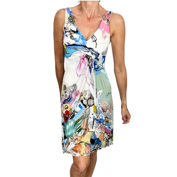Versace Dresses & Skirts - VERSACE 2009 SS ready to wear draped white sleeveless sea print mini dress 40